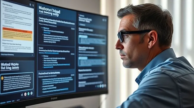 A photorealistic, professional photography, 8K, cinematic lighting, sharp focus, depth of field, shot on a high-end DSLR of a person looking intently at a screen displaying various legal documents and statutes, with a focused expression, representing research into consumer protection laws.