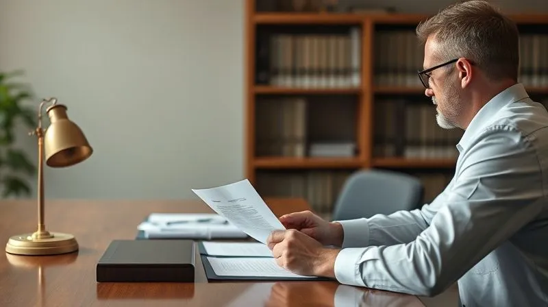A photorealistic, professional photography, 8K, cinematic lighting, sharp focus, depth of field, shot on a high-end DSLR of a person sitting across a table from a legal professional, both looking at documents, with a sense of focused consultation and support. The professional is gesturing reassuringly.