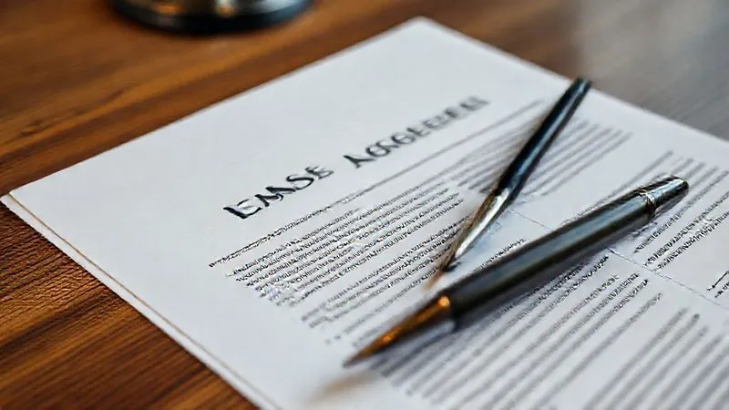 A close-up, photorealistic image of a detailed lease agreement document open on a table, with a pen resting on it, symbolizing legal review. Professional photography, 8K, sharp focus on the text, depth of field, cinematic lighting.