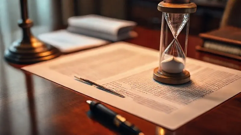 A photorealistic, professional photography, 8K, cinematic lighting, sharp focus, depth of field, shot on a high-end DSLR, of a polished desk with legal documents, a quill pen, and a symbolic hourglass, suggesting the careful planning and passage of time involved in estate and gifting strategies. The lighting is soft and contemplative, enhancing the sense of thoughtful decision-making.