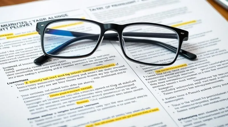 A photorealistic image of a complex legal document with highlighted sections related to tax codes and financial terms, a pair of reading glasses resting on top, all bathed in soft, professional office lighting. The focus is sharp on the document text, with a subtle depth of field. Shot on a high-end DSLR, 8K hyper-detailed.