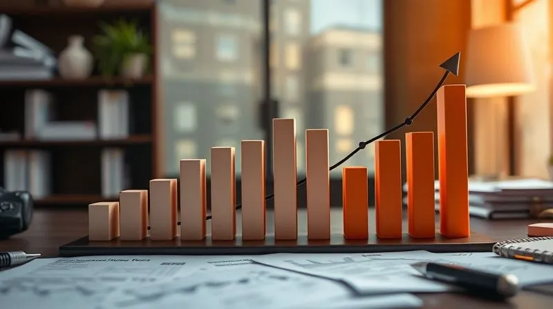 photorealistic, professional photography, 8K, cinematic lighting, sharp focus, depth of field, shot on a high-end DSLR, a visually striking 3D bar chart illustrating the exponential growth of investments over 30 years next to a smaller, contrasting bar chart showing the steady, linear growth of debt without aggressive payment, foreground is a desk with financial documents, conveying the power of compound interest and the drag of unmanaged debt