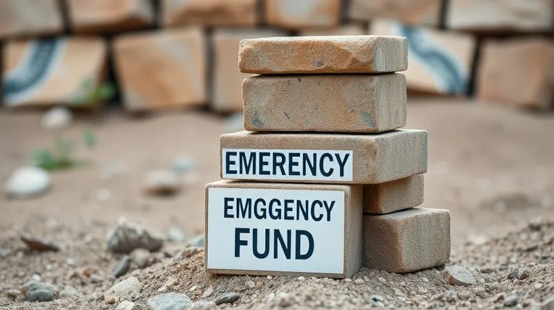 photorealistic, professional photography, 8K, cinematic lighting, sharp focus, depth of field, shot on a high-end DSLR, a sturdy, well-constructed financial foundation made of solid stone blocks, with an emergency fund block clearly labeled at the base, supporting the entire structure of debt repayment and retirement savings, conveying stability and preparedness