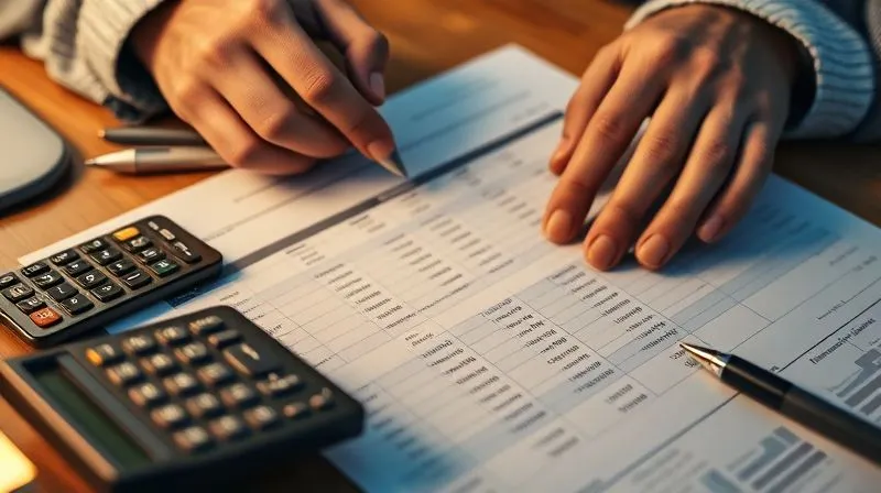 photorealistic, professional photography, 8K, cinematic lighting, sharp focus, depth of field, shot on a high-end DSLR, a hand meticulously reviewing a complex financial ledger, with a calculator and pen nearby. The table shows columns for 'Income', 'Expenses', and 'Net Cash Flow', with various figures. The lighting highlights the focused work, evoking a sense of diligent analysis and problem-solving.