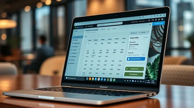 photorealistic, professional photography, 8K, cinematic lighting, sharp focus, depth of field, shot on a high-end DSLR, a laptop screen displaying a hotel booking website with various price options, a calendar showing available dates, and a 'corporate rate' checkbox prominently displayed. The screen is in sharp focus, with a blurred background of a modern office environment. Emotionally resonant with smart decision-making and digital efficiency.
