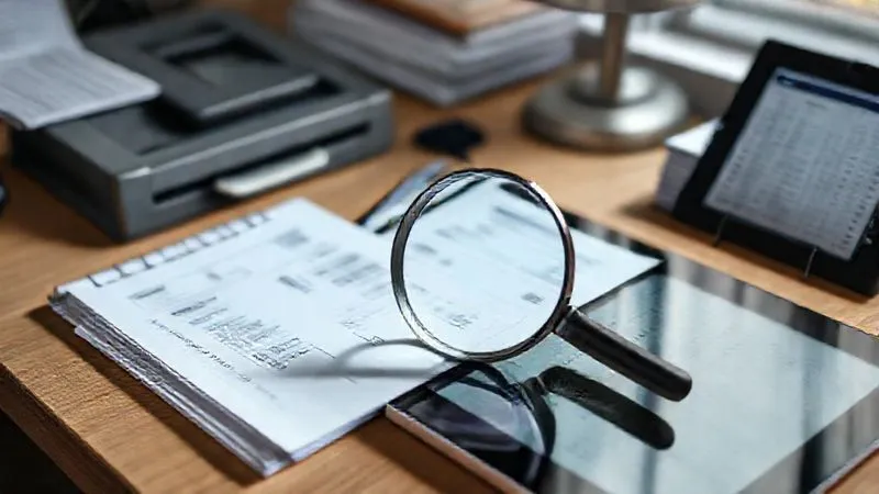 photorealistic, professional photography, 8K, cinematic lighting, sharp focus, depth of field, shot on a high-end DSLR. A meticulously organized desk with a ledger, a receipt scanner, a stack of categorized invoices, and a digital tablet displaying a spreadsheet. A magnifying glass rests on a key document, highlighting the importance of detail. The light is bright and clear, reflecting a sense of order and transparency, underscoring the value of accurate record-keeping.
