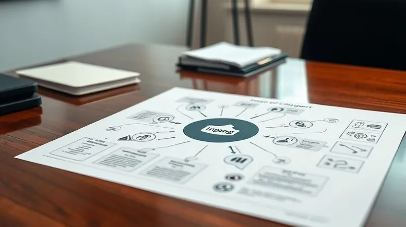 A photorealistic, professional photography shot, 8K, of a complex yet clear 'Theory of Change' diagram laid out on a polished wooden desk, with a hand pointing to the 'Impact' section. Cinematic lighting illuminates the diagram, sharp focus on the detailed flow, depth of field blurring the background office environment, shot on a high-end DSLR. The diagram uses icons and arrows to show a logical progression from inputs to outputs, outcomes, and ultimately impact.