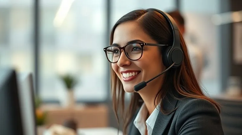 A photorealistic, professional photography, 8K, cinematic lighting, sharp focus on a customer service representative speaking on a headset with a clear, helpful expression, in a modern, well-lit office environment, depth of field blurring the background, shot on a high-end DSLR, symbolizing excellent customer communication.