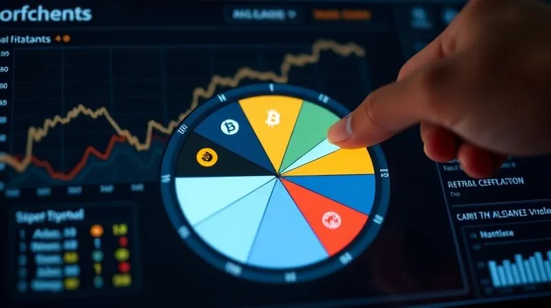 Photorealistic, professional photography, 8K, cinematic lighting, sharp focus, depth of field, shot on a high-end DSLR. A sophisticated digital dashboard displaying a balanced crypto portfolio pie chart, with various crypto symbols evenly distributed. A hand (subtly visible) is adjusting a slider to rebalance allocations, while a line graph in the background shows a stable, upward trend, indicating successful risk management and growth. The overall impression is one of control and strategic oversight.