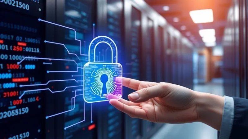 A photorealistic, professional photography, 8K, cinematic lighting, sharp focus, depth of field, shot on a high-end DSLR, of a digital padlock glowing with intricate patterns, superimposed over a flowing stream of encrypted data, with a subtle human hand gesture indicating consent or control. The background is a secure, futuristic data center, emphasizing data integrity and user control.