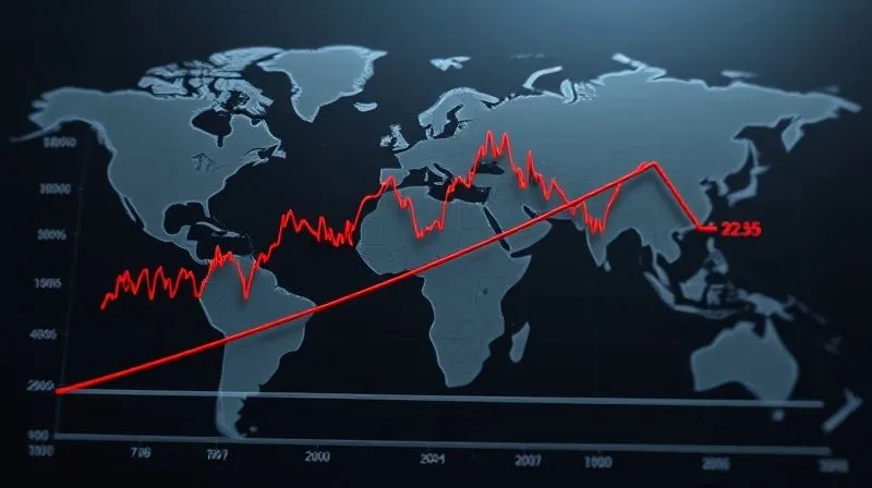 A photorealistic 3D graph showing two diverging lines representing interest rates of different major economies, with a third, highly volatile line representing currency exchange rates reacting to the divergence. The lines are set against a subtle map of the world, 8K, cinematic lighting, sharp focus on the diverging lines, depth of field blurring the map, shot on a high-end DSLR.