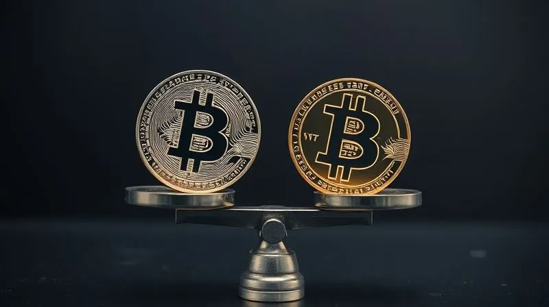 A photorealistic representation of two cryptocurrency tokens in a balanced scale, with one side starting to dip significantly, illustrating price divergence and imbalance within a digital liquidity pool. Professional photography, 8K, cinematic lighting, sharp focus, depth of field, shot on a high-end DSLR.