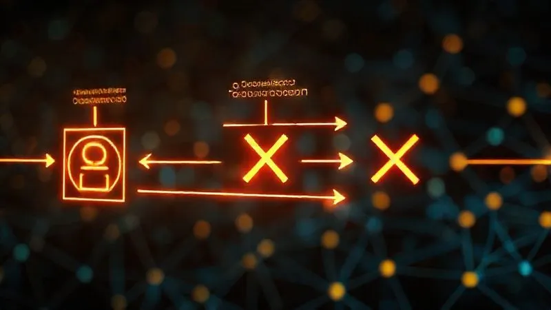 A photorealistic, professional photography, 8K, cinematic lighting, sharp focus, depth of field, shot on a high-end DSLR. A complex, glowing digital diagram illustrating the flow of a reentrancy attack on a smart contract, with arrows showing repeated withdrawals and a red 'X' indicating a security breach. The background is a blurred blockchain network, conveying technical intricacy and vulnerability.