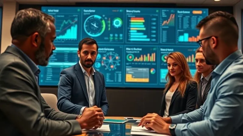 A photorealistic, professional photograph of a diverse group of financial professionals intently collaborating around a large, interactive digital display showing complex risk management dashboards, with a sense of focused teamwork and strategic planning, cinematic lighting, sharp focus on the team, depth of field blurring the sophisticated office environment, 8K hyper-detailed, shot on a high-end DSLR.