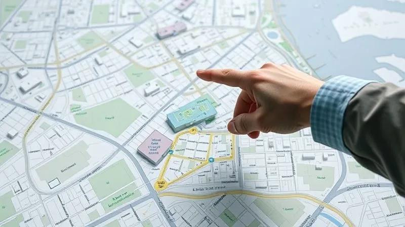 A photorealistic, professional photography, 8K, cinematic lighting, sharp focus, depth of field, shot on a high-end DSLR, of a detailed urban planning map overlaid with multiple transparent layers showing current zoning, proposed future land use, infrastructure plans, and environmental constraints, with a hand pointing to a specific area of potential change. The image should evoke complexity and meticulous analysis.