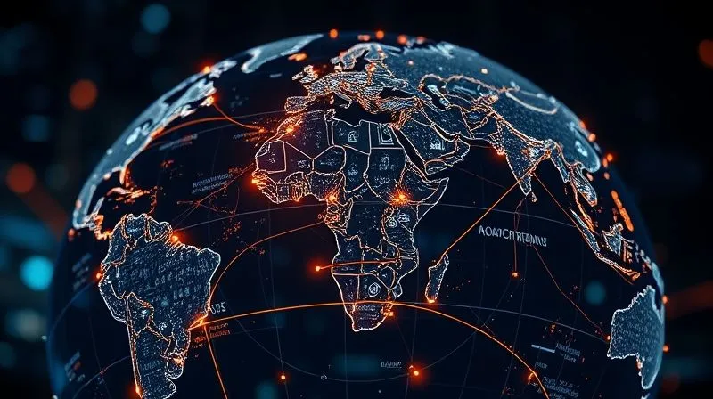 A photorealistic, highly detailed digital globe with glowing lines connecting different continents, overlaid with intricate, translucent legal document icons and data streams, symbolizing the global interconnectedness and complexity of embedded finance regulations. Cinematic lighting, 8K, sharp focus, professional photography, depth of field, shot on a high-end DSLR.