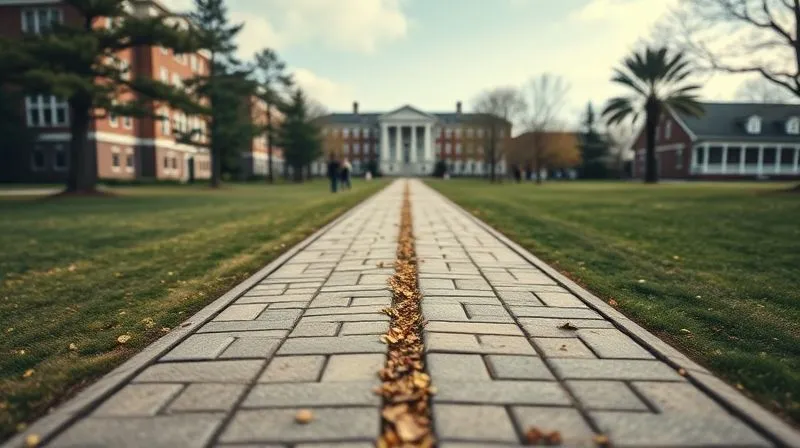 A photorealistic image showing a split path, one leading to a traditional university campus and the other to a community college, with arrows indicating a successful transfer path from the community college to the university, symbolizing smart financial planning. Professional photography, 8K, cinematic lighting, sharp focus on the paths, depth of field blurring the background, shot on a high-end DSLR.
