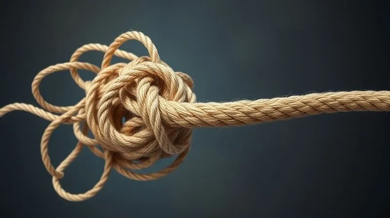 A photorealistic split image: on one side, a tangled knot of ropes representing complex, high-interest loans; on the other side, a single, smooth, flowing rope symbolizing a streamlined, lower-interest refinanced loan. Cinematic lighting, sharp focus, depth of field, 8K hyper-detailed.