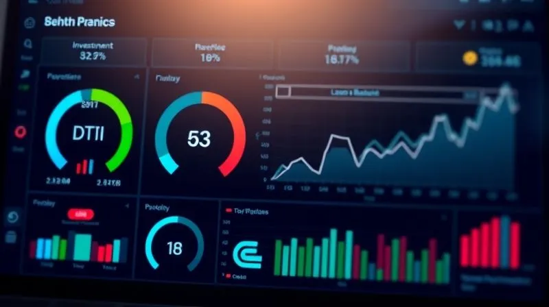 A photorealistic image of a sleek, modern financial dashboard displaying various metrics like DTI, loan balance, and investment growth, all interconnected in a continuous loop pattern, symbolizing ongoing financial planning and optimization. Professional photography, 8K, cinematic lighting, sharp focus on the dashboard, depth of field blurring the background, shot on a high-end DSLR.