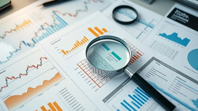A photorealistic, professional photography, 8K, cinematic lighting, sharp focus, depth of field. Image of a meticulously arranged investment portfolio on a desktop, with diverse financial instruments like stock charts, bond certificates, and property deeds spread out, symbolizing diversification and balance. A magnifying glass hovers over a section, indicating thoughtful review.