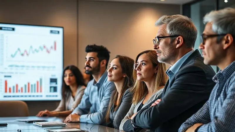 A photorealistic, professional photography, 8K, cinematic lighting, sharp focus, depth of field, shot on a high-end DSLR. Image shows a diverse group of young adults looking thoughtfully at a complex financial chart projected onto a screen, some with expressions of slight overwhelm, others with dawning understanding. An older mentor figure stands nearby, observing patiently. The setting is a modern, sophisticated conference room, emphasizing the complexity of wealth management. Subtle emotional tension and intellectual engagement are key.