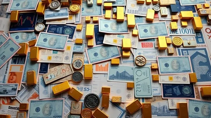 A photorealistic, professional photography, 8K, cinematic lighting, sharp focus, depth of field. An intricate mosaic of diverse financial symbols (stock charts, bond certificates, gold bars, real estate blueprints) seamlessly interlocking, forming a stable, aesthetically pleasing pattern. The overall image conveys balance and strength through variety, with a soft, reassuring glow.