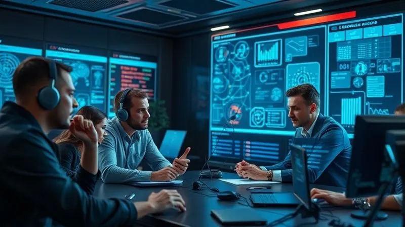 A photorealistic, professional photography of a diverse group of cybersecurity experts in a futuristic command center, analyzing holographic data visualizations of past cyberattacks and collaboratively strategizing new defense protocols. The scene emphasizes continuous learning and adaptation in the face of evolving threats. 8K, cinematic lighting, sharp focus on the group and the data, depth of field blurring the background, shot on a high-end DSLR.