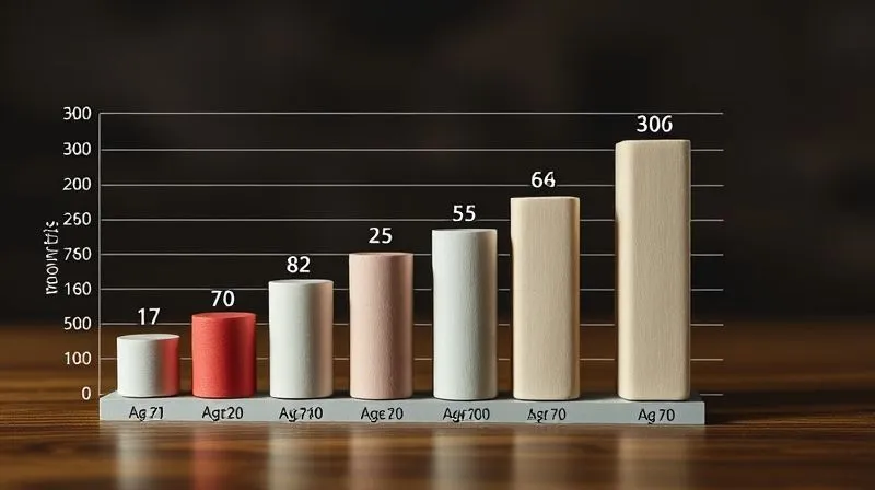 A photorealistic bar chart showing the significant increase in monthly Social Security benefits when delaying claiming from age 62, to Full Retirement Age (FRA), to age 70. The bars are clearly labeled with ages and corresponding higher dollar amounts, illustrating the power of delayed claiming. cinematic lighting, sharp focus, depth of field, 8K hyper-detailed. professional photography, 8K, cinematic lighting, sharp focus, depth of field, shot on a high-end DSLR.