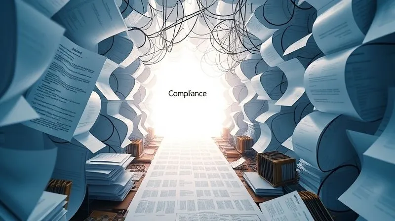 A photorealistic, professional photography, 8K, cinematic lighting, sharp focus, depth of field, shot on a high-end DSLR, showing a clear path forward through a complex, intertwined maze of legal documents and regulations. The path leads to a bright, open space labeled 'Compliance', with a sense of relief and successful navigation, metaphorically representing the VCSP as a way out of misclassification challenges and towards clarity.