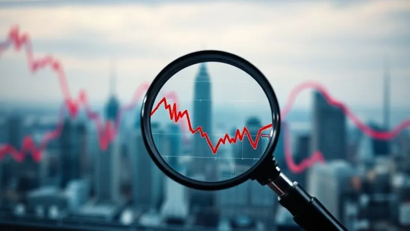photorealistic, professional photography, 8K, cinematic lighting, sharp focus, depth of field, shot on a high-end DSLR, a complex financial chart showing converging red and blue lines representing fiscal and monetary tightening, with a magnifying glass highlighting a downward trend, set against a blurred background of global city skylines, conveying economic pressure and a need for precise analysis, emotionally resonant.