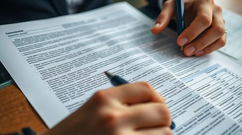 A photorealistic image of a complex financial document, filled with dense text and small print, with various sections highlighted by different colored markers, suggesting analysis and deconstruction. Cinematic lighting, 8K, sharp focus on the document, depth of field blurring a legal professional's hands in the background, shot on a high-end DSLR.