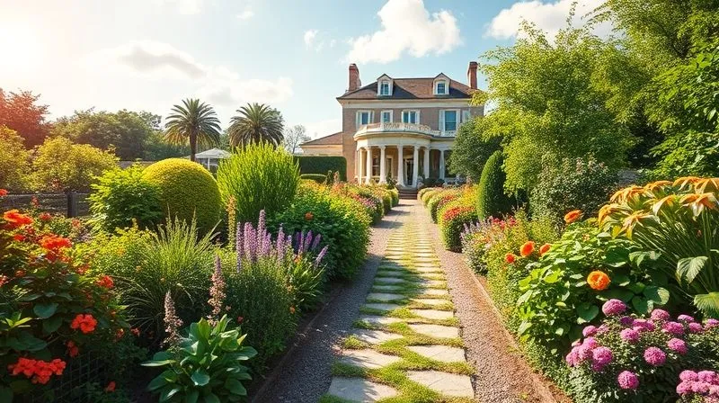 photorealistic, professional photography, 8K, cinematic lighting, sharp focus, depth of field, shot on a high-end DSLR. A vibrant, thriving financial garden with various plants representing different investments (stocks, bonds, real estate, savings accounts) all growing upwards towards a bright, prosperous sky. A well-manicured path leads through the garden towards a distant, opulent villa, symbolizing long-term financial freedom and wealth. The scene is optimistic and rich with natural light.