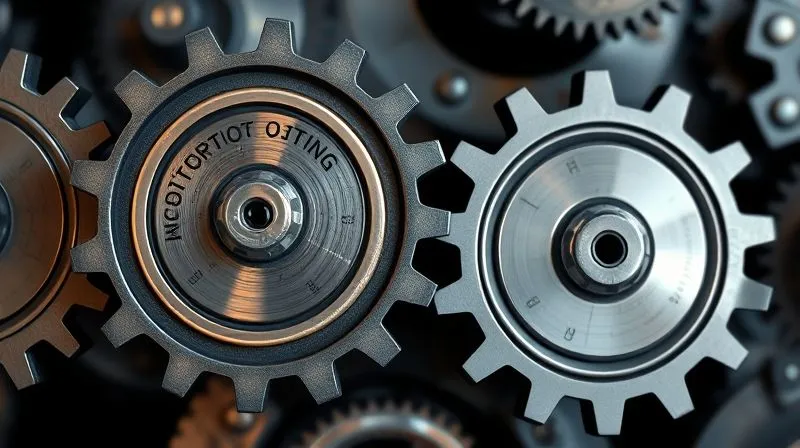 A photorealistic image of a series of interconnected gears, with one gear labeled 'Monitoring' driving another labeled 'Review' and a third labeled 'Optimization'. The gears are turning smoothly, symbolizing a continuous process. Cinematic lighting, sharp focus on the gears, depth of field, 8K hyper-detailed, professional photography, shot on a high-end DSLR.