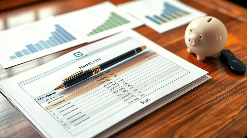 photorealistic, professional photography, 8K, cinematic lighting, sharp focus, depth of field, shot on a high-end DSLR. A detailed financial ledger open on a polished wooden desk, with a pen poised over it, next to a small, secure piggy bank. The ledger shows 'Emergency Fund' and 'Pivot Fund' clearly separated, with growth charts in the background, symbolizing careful financial planning and strategic allocation for a career transition. The scene is calm and organized, conveying financial clarity and purpose.