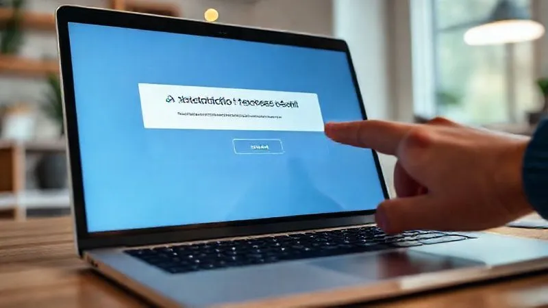 A photorealistic image of a digital banking interface on a laptop screen, showing an 'Automatic Transfer Set Up' confirmation. A hand is about to click 'confirm'. The background is a clean, modern home office. Cinematic lighting illuminates the screen and hand, emphasizing the action. Sharp focus on the screen, with a soft depth of field. Shot on a high-end DSLR, 8K, conveying digital efficiency and control.