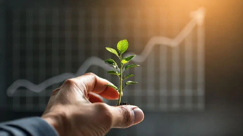 A photorealistic image of a graph line steadily rising from a low point, representing credit score recovery and growth, with a person's hand carefully tending to a small, thriving plant in the foreground, symbolizing nurturing financial health, cinematic lighting, sharp focus, depth of field, 8K hyper-detailed.