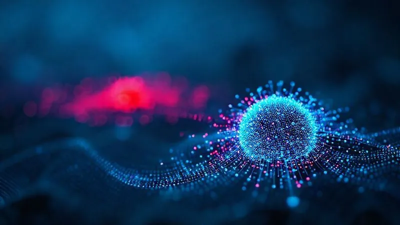 Photorealistic, professional photography, 8K, cinematic lighting, sharp focus, depth of field, shot on a high-end DSLR. An abstract representation of data balancing, with two distinct clusters of glowing data points (one small, red; one large, blue). A smart algorithm is depicted as a series of glowing arcs, intelligently creating new red data points around the smaller cluster and selectively removing blue points from the larger cluster, achieving a balanced distribution. The scene evokes precision and intelligent manipulation of information.