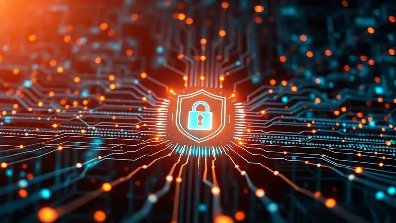 Photorealistic, professional photography, 8K, cinematic lighting, sharp focus, depth of field, shot on a high-end DSLR. A glowing, intricate network of data streams protected by multiple layers of digital shields and firewalls. A central, secure vault icon is visible, symbolizing sensitive financial data. The overall image conveys robust, multi-layered cybersecurity, with data flowing securely within a protective digital ecosystem. The mood is secure and advanced.