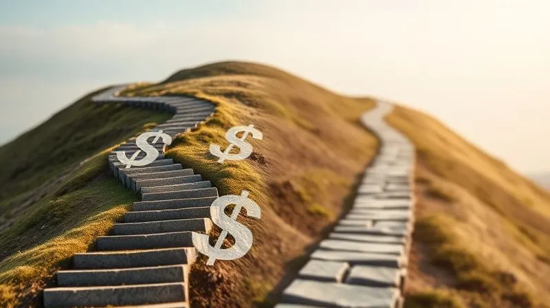 A photorealistic image of two distinct paths, one winding and steep representing credit card debt, and the other a clear, straight, and well-lit path representing a personal loan. Financial symbols like dollar signs and arrows are subtly integrated. Cinematic lighting, sharp focus on the clear path, depth of field blurring the winding path, 8K hyper-detailed.