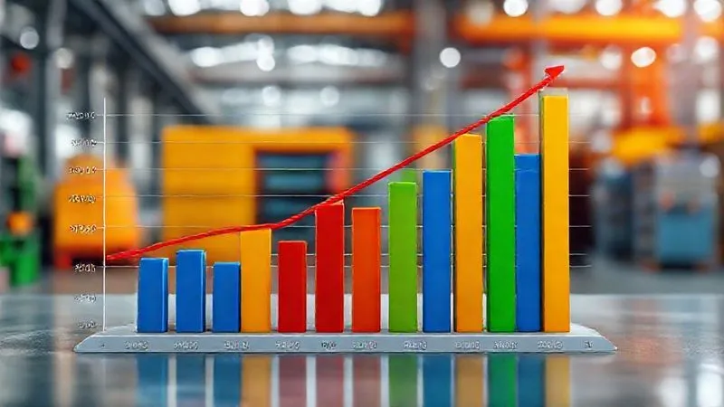 A photorealistic 3D bar chart showing a sharp decline in workplace incidents over three years, with different colored bars representing various injury types. The chart is clean, professional, and visually compelling, set against a blurred industrial background. 8K, cinematic lighting, sharp focus on the data, depth of field blurring the background, shot on a high-end DSLR.