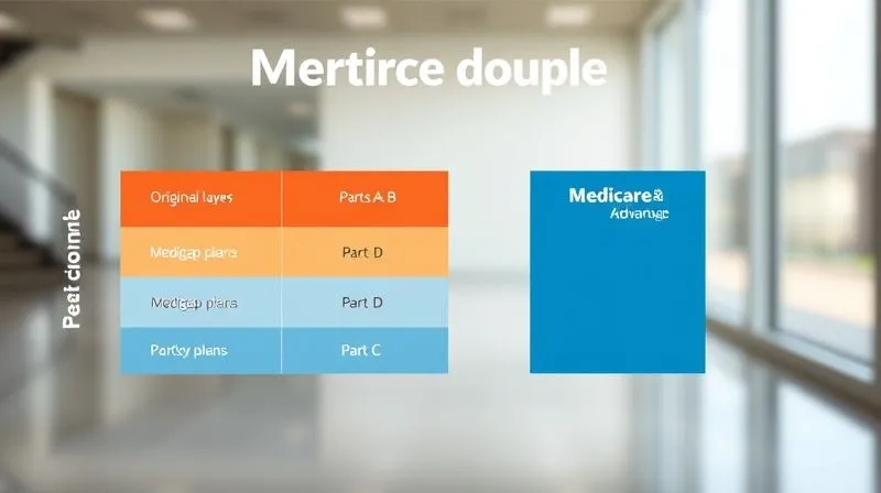 A clear, professional infographic illustrating the different components of Medicare: Original Medicare (Parts A & B) as a foundational layer, then Medigap plans and Part D plans as supplemental layers, contrasted with Medicare Advantage (Part C) as an all-in-one alternative. Use distinct colors and clear labels for each component, set against a clean, modern background. photorealistic, professional photography, 8K, cinematic lighting, sharp focus, depth of field, shot on a high-end DSLR.