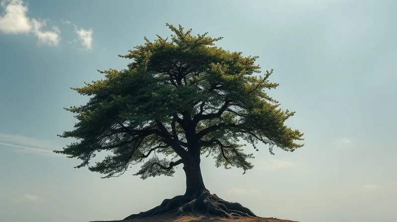 photorealistic, professional photography, 8K, cinematic lighting, sharp focus, depth of field, shot on a high-end DSLR, a sturdy, well-rooted tree standing firm against a strong wind, with its branches reaching upwards, symbolizing business resilience and financial stability, against a backdrop of a clear, hopeful sky, emphasizing preparedness and strength.