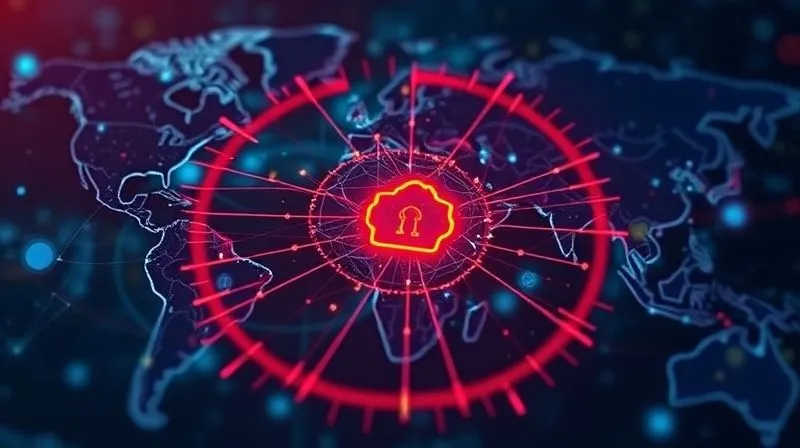 A photorealistic, professional photography, 8K, cinematic lighting, sharp focus, depth of field, shot on a high-end DSLR. A digital map of interconnected global financial nodes, with a single, glowing red node representing an institutional crypto wallet, surrounded by digital tendrils of malicious code attempting to breach it. The image conveys high stakes and sophisticated threats.