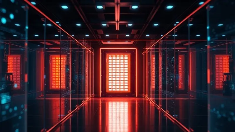 A photorealistic, professional photography, 8K, cinematic lighting, sharp focus, depth of field, shot on a high-end DSLR. A series of transparent, glowing digital walls separating different network zones, with a central, highly protected vault-like server glowing intensely. The visual metaphor for network segmentation and air-gapping is clear, with data flowing securely within defined boundaries.