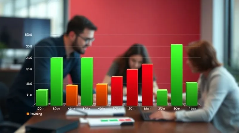 A photorealistic 3D bar chart displaying early user engagement metrics for a prototype, with green bars indicating positive trends and smaller red bars for areas needing improvement. The chart is clean, modern, and visually compelling, set against a blurred background of a development team collaborating. Professional photography, 8K, cinematic lighting, sharp focus on the chart, depth of field, shot on a high-end DSLR.