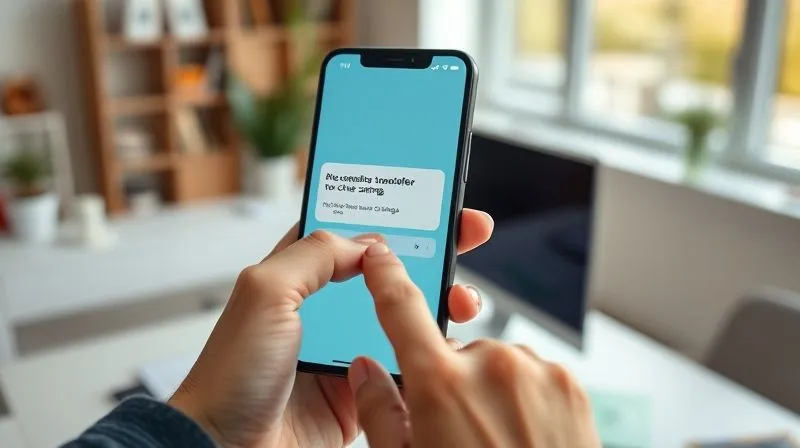 A photorealistic image of a person's hand pressing a button on a banking app, with a screen showing a successful automatic transfer from checking to savings. The background is a blurred, modern home office. Professional photography, 8K, cinematic lighting, sharp focus on the phone screen and hand, depth of field, shot on a high-end DSLR.
