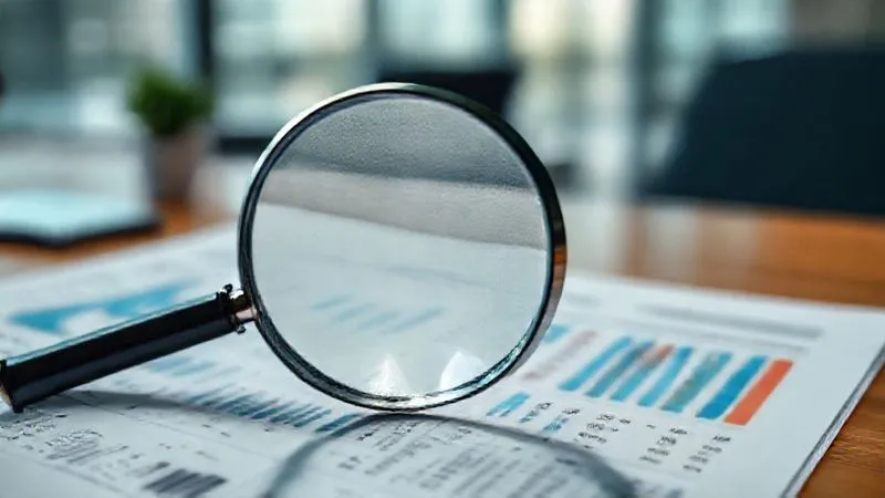 A photorealistic image of a magnifying glass hovering over a detailed financial report or charity's annual impact statement. The report is filled with charts, graphs, and text, with the magnifying glass sharply in focus, emphasizing scrutiny and due diligence. The background is a blurred, professional office setting. Cinematic lighting, 8K hyper-detailed, professional photography, shot on a high-end DSLR.
