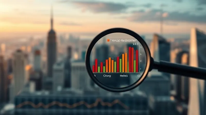 A photorealistic, professional photography, 8K, cinematic lighting, sharp focus, depth of field, shot on a high-end DSLR image of a detailed financial risk assessment chart with various metrics and risk levels, overlaid with a magnifying glass highlighting critical areas. The background is a blurred cityscape, conveying the global impact of financial decisions, with a serious and analytical tone.