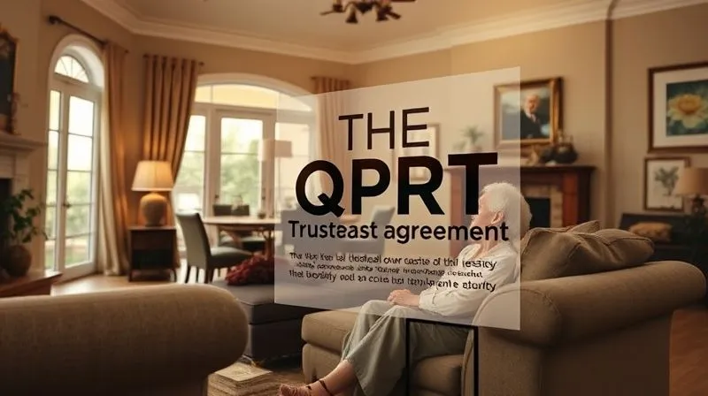 Photorealistic, professional photography, 8K, cinematic lighting, sharp focus, depth of field, shot on a high-end DSLR. A cozy, elegant living room of a large, well-maintained home, with an elderly couple comfortably seated, a sense of peace and security. A subtle, transparent overlay of legal documents or a trust agreement floats visually above the scene, representing the QPRT. The light is warm and inviting.