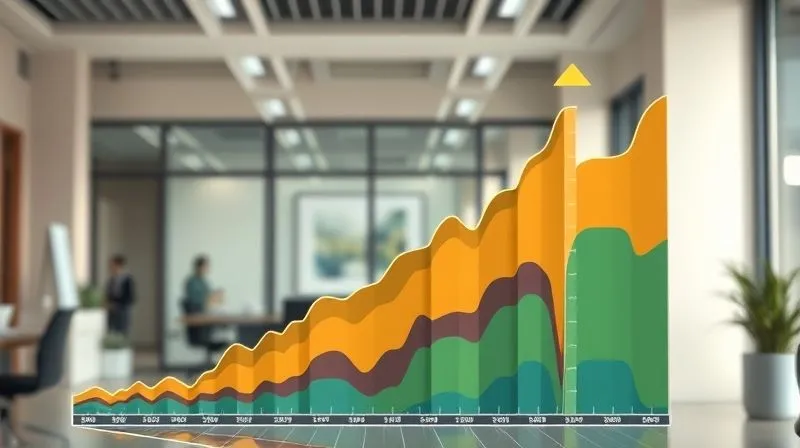 A photorealistic, professional photography, 8K, cinematic lighting, sharp focus, depth of field, shot on a high-end DSLR, illustrating a financial chart with a dramatic, single upward spike gradually flattening and broadening into a stable, multi-colored, upward-trending diversified portfolio graph. The colors are vibrant, representing growth and security. The background is a clean, modern office.